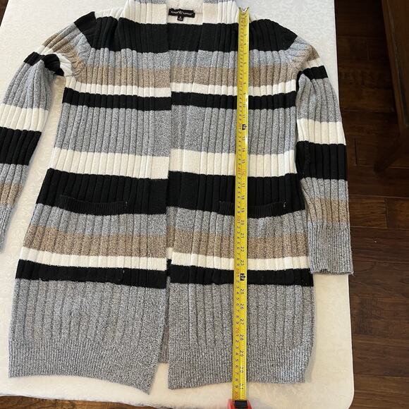 Almost Famous Womens Cardigan Sweater Size S Striped Long Sherpa Hood Pockets - Picture 6 of 11